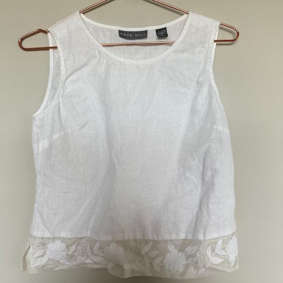 Kate Hill Tank Womens Linen Top 4 Lace Side Zip Lightweight Whimsy Lagom Cottage - Picture 2 of 6